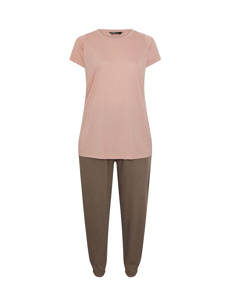 Yours Curve Pink Joggers Sweatshirt & T-Shirt Set 2 Pack - Image 6 of 6 Yours Curve Pink Joggers Sweatshirt & T-Shirt Set 2 Pack - Image 6 of 6