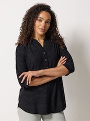 M&Co Black Jacquard Detail Half Placket Shirt - Image 1 of 5