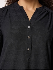 M&Co Black Jacquard Detail Half Placket Shirt - Image 4 of 5