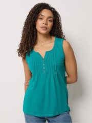 M&Co Green Cotton Sleeveless Henley Top - Image 1 of 5