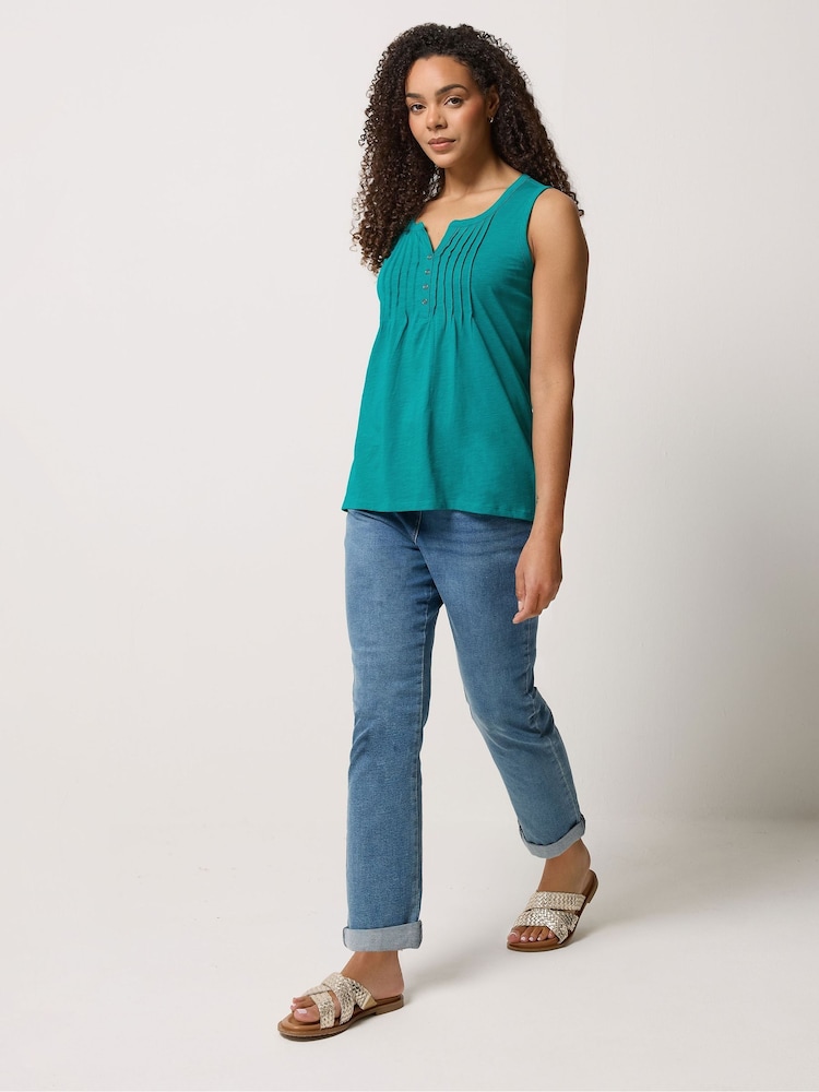 M&Co Green Cotton Sleeveless Henley Top - Image 2 of 5 M&Co Green Cotton Sleeveless Henley Top - Image 2 of 5