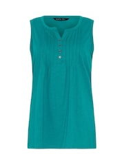 M&Co Green Cotton Sleeveless Henley Top - Image 5 of 5