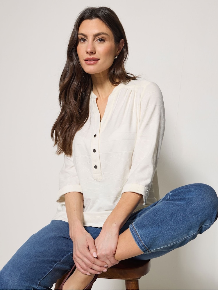 M&Co Cream Jacquard Detail Half Placket Shirt - Image 1 of 5