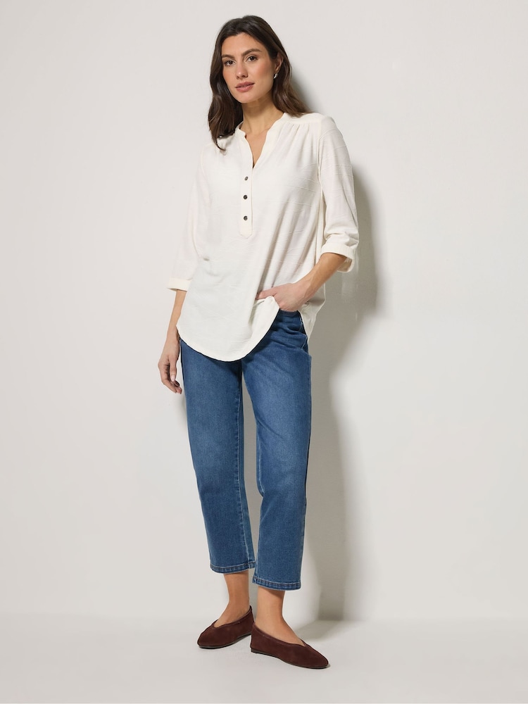 M&Co Cream Jacquard Detail Half Placket Shirt - Image 2 of 5