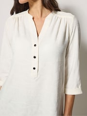 M&Co Cream Jacquard Detail Half Placket Shirt - Image 4 of 5