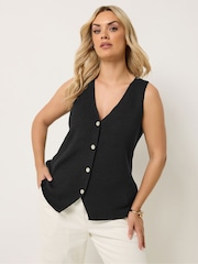 Yours Curve Black Knitted Elongated Waistcoat - Image 1 of 5