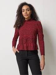 M&Co Red Abstract Print Shirred Top - Image 1 of 6