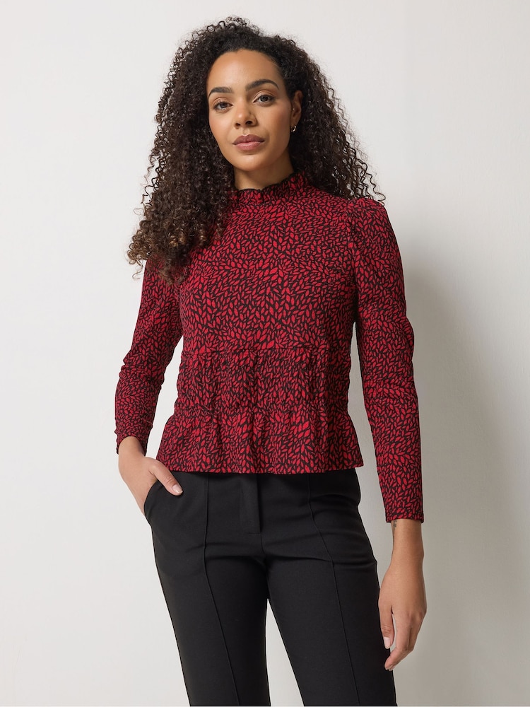 M&Co Red Abstract Print Shirred Top - Image 1 of 6