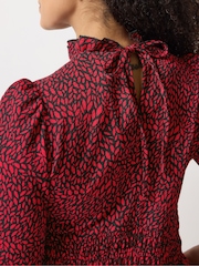 M&Co Red Abstract Print Shirred Top - Image 5 of 6