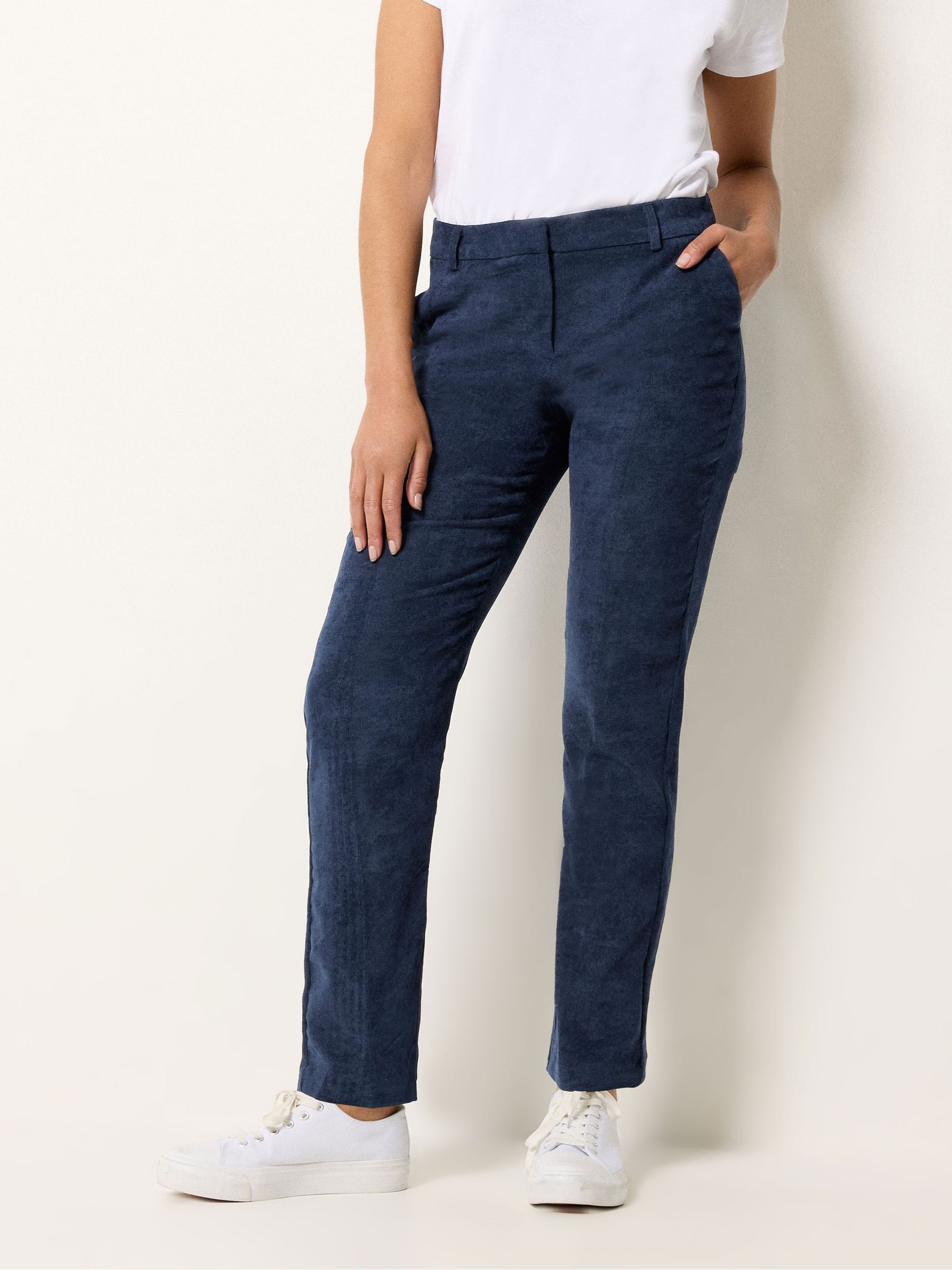 M & Co Women's Blue Cord Tailored Straight Leg Trousers
