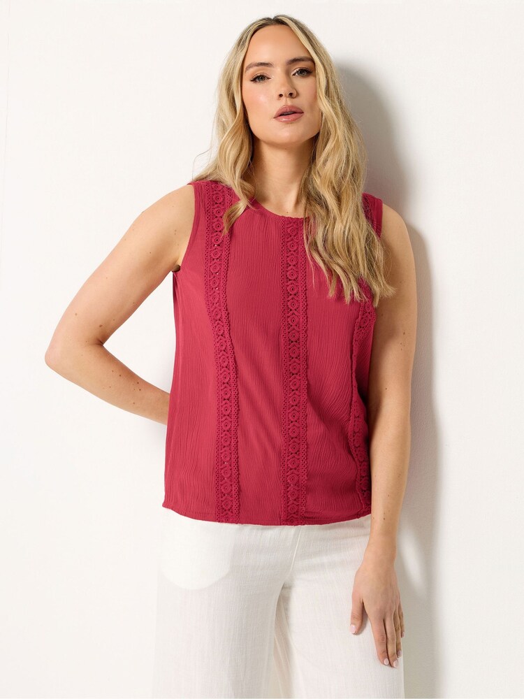 Long Tall Sally Red Lace Detail Crinkle Vest - Image 1 of 5