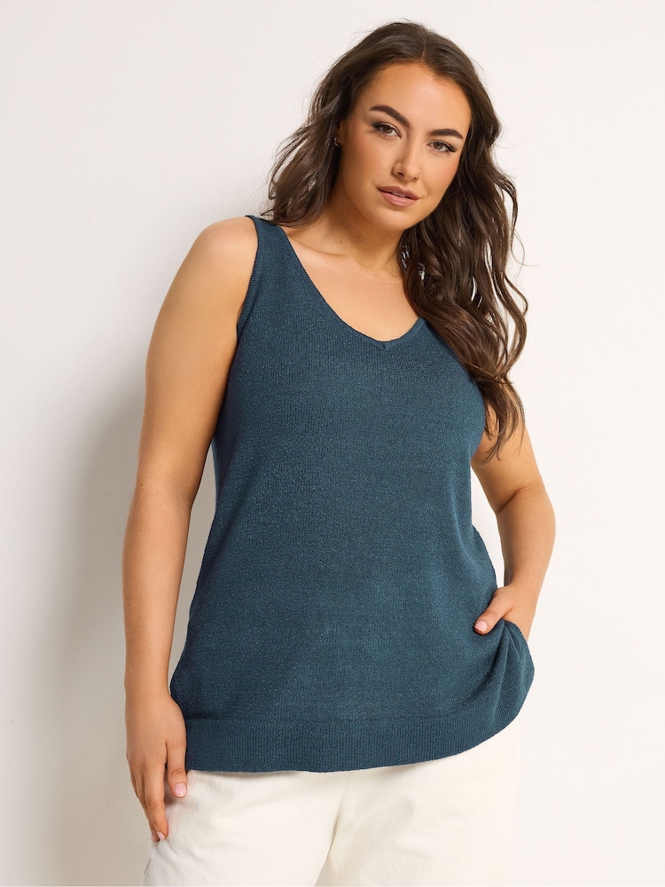 Yours Curve Blue Knitted Vest Top - Image 1 of 6