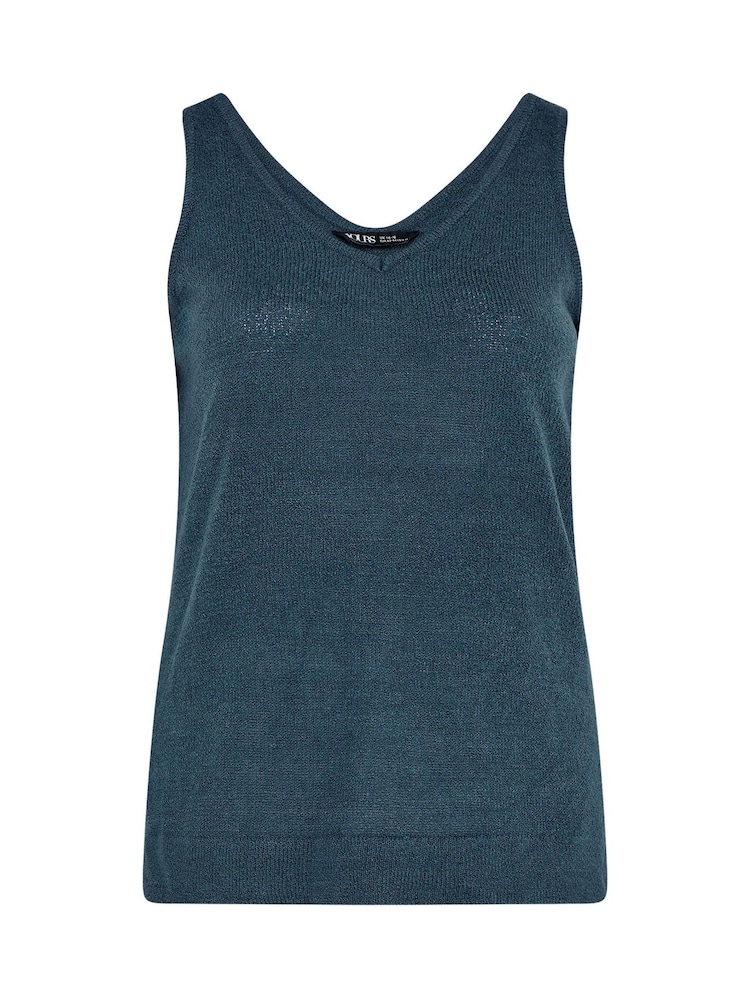 Yours Curve Blue Knitted Vest Top - Image 6 of 6