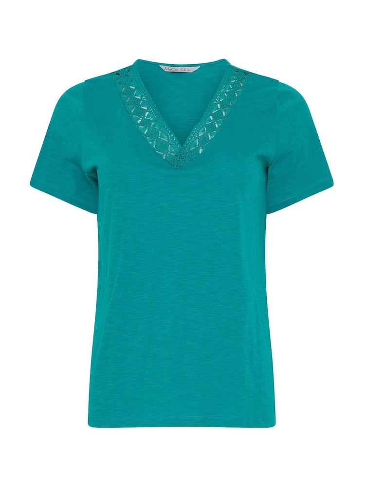 M&Co Blue Lace Trim V-Neck T-Shirt - Image 5 of 5 M&Co Blue Lace Trim V-Neck T-Shirt - Image 5 of 5