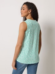 M&Co Green Leaf Print Cotton Sleeveless Henley Top - Image 3 of 5