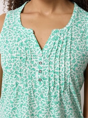 M&Co Green Leaf Print Cotton Sleeveless Henley Top - Image 4 of 5
