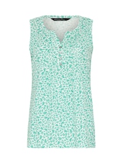 M&Co Green Leaf Print Cotton Sleeveless Henley Top - Image 5 of 5