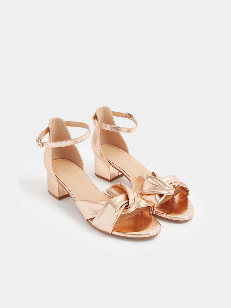 Yours Curve Gold E Wide Fit Twist Front Low Block Sandals - Image 1 of 4