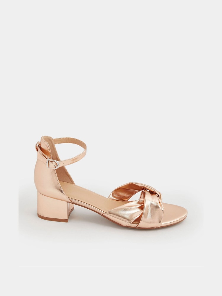 Yours Curve Gold E Wide Fit Twist Front Low Block Sandals - Image 2 of 4