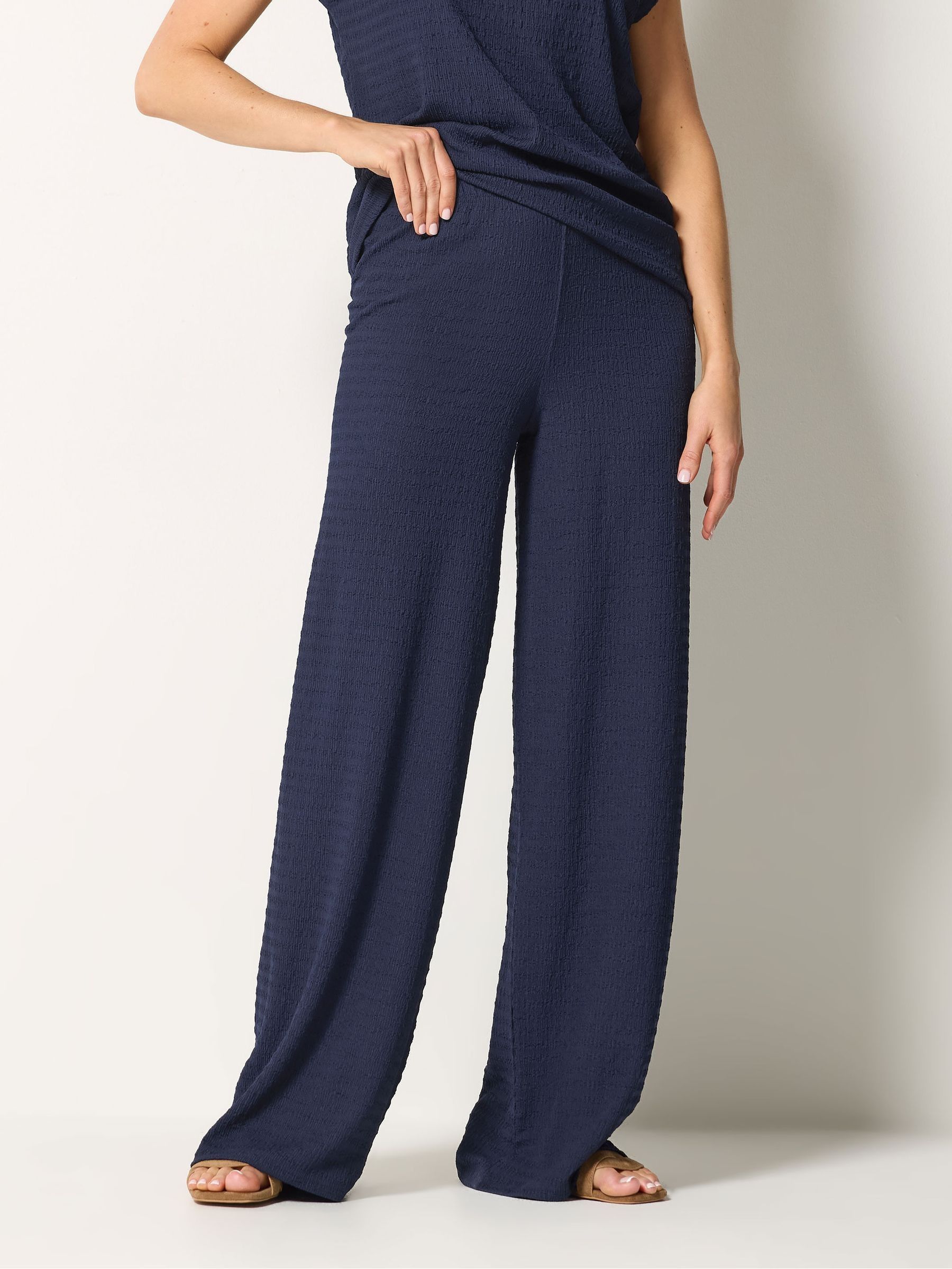 Long Tall Sally Women's Dark Navy Tall Textured Wide Leg Trousers In | : 24XL - Image 2