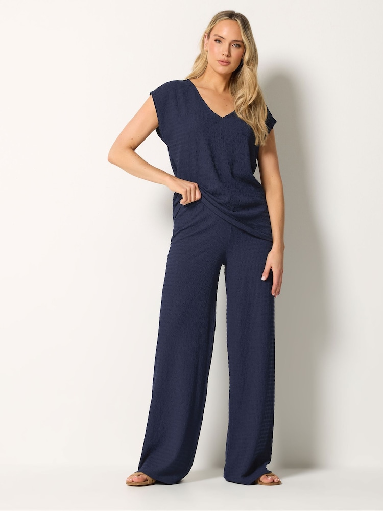 Long Tall Sally Blue Bubble Textured Wide Leg Trousers - Image 1 of 5
