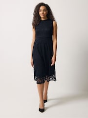 M&Co Navy Lace Lined Skater Dress - Image 3 of 5