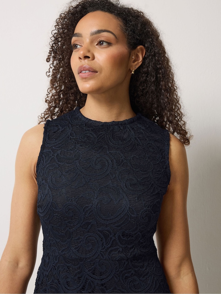 dark blue lace skater dress Alya Navy Blue Lace Skater Dress XS