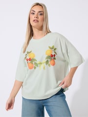 Yours Curve Green Limited Gingham Fruit T-Shirt - Image 1 of 5