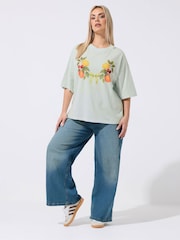 Yours Curve Green Limited Gingham Fruit T-Shirt - Image 2 of 5