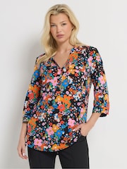 M&Co Black Floral Half Placket Shirt - Image 1 of 2