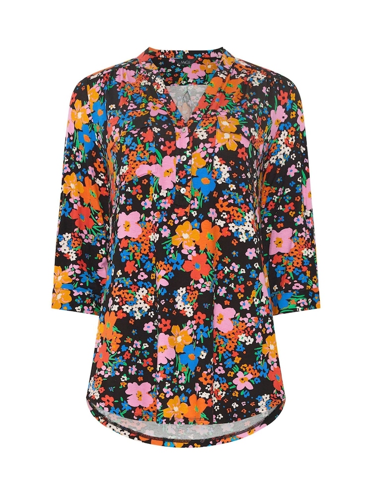 M&Co Black Floral Half Placket Shirt - Image 2 of 2