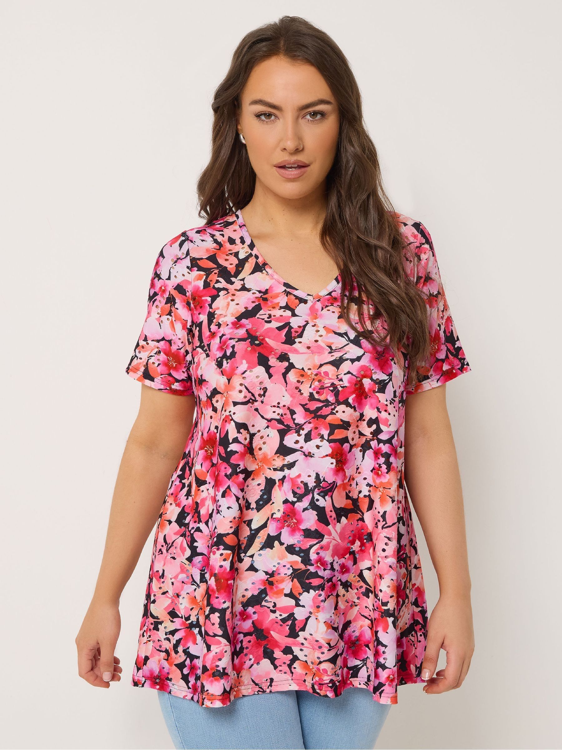 Yours Women's Multicolor Floral Broderie Anglaise Top | : 22/24 - Image 2
