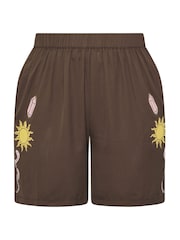 Yours Curve Brown Limited Celestial Print Shorts - Image 5 of 5