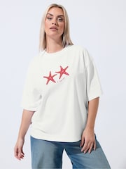 Yours Curve White Limited A La Mer Starfish T-Shirt - Image 1 of 5