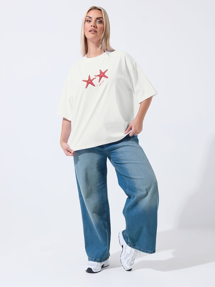 Yours Curve White Limited A La Mer Starfish T-Shirt - Image 2 of 5
