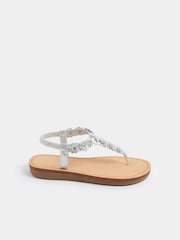 Yours Curve Silver Wide Fit Extra Wide Fit Flower Detail Diamante Sandals - Image 2 of 4