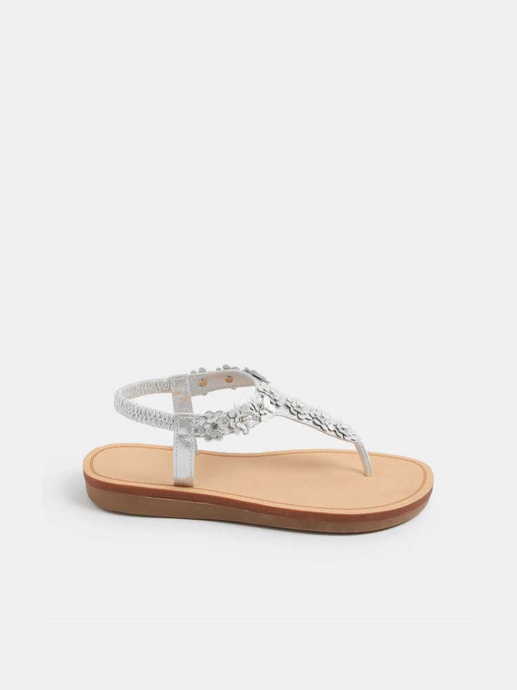 Yours Curve Silver Wide Fit Extra Wide Fit Flower Detail Diamante Sandals - Image 2 of 4