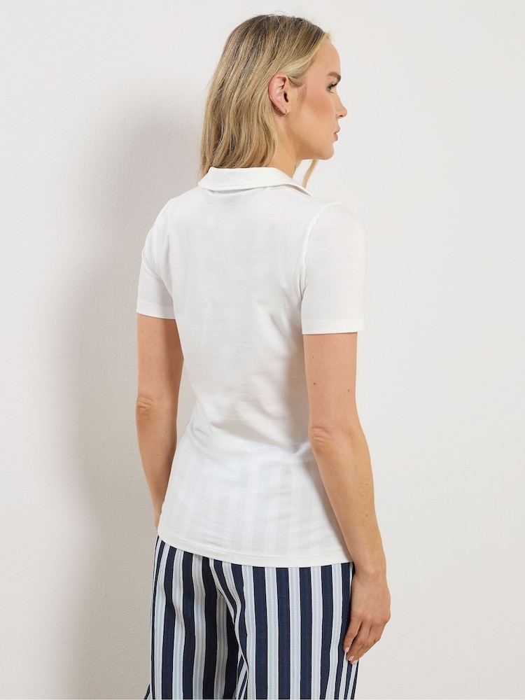 Weiß - Long Tall Sally Lace Up Collared T-Shirt - Bild 2 von 5