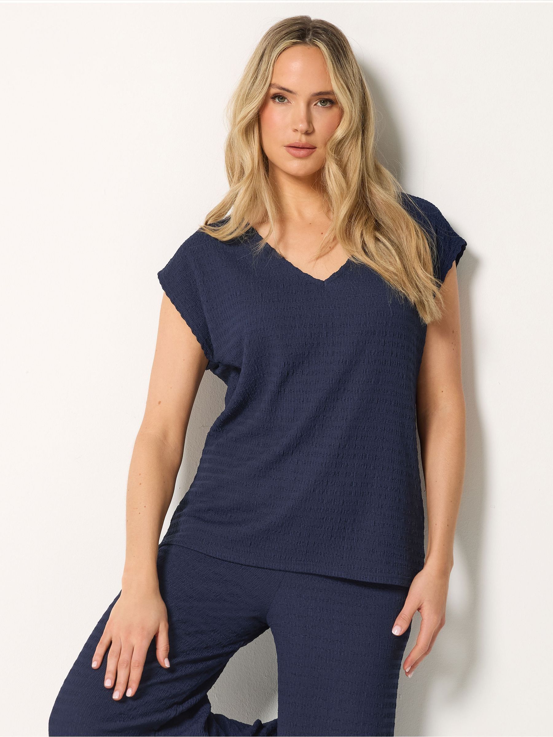 Long Tall Sally Women's Tall Textured Top in Mid Navy | Size: 10 - Image 2