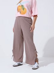 Yours Curve Brown Limited Gingham Tie Hem Trousers - Image 1 of 5