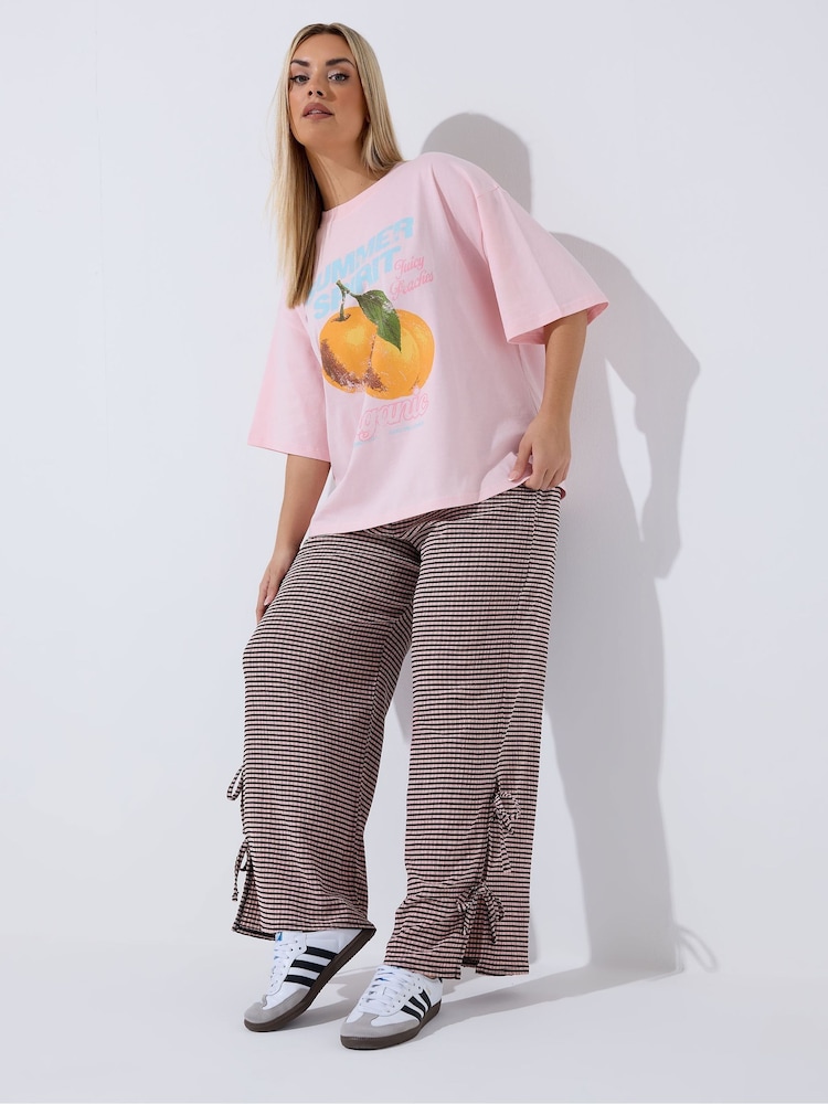 Yours Curve Brown Limited Gingham Tie Hem Trousers - Image 2 of 5 Yours Curve Brown Limited Gingham Tie Hem Trousers - Image 2 of 5