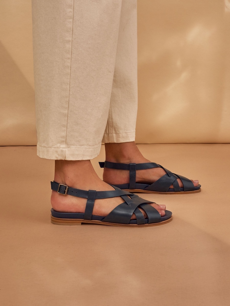 Celtic & Co. Blue Leather Woven Detail Sandals - Image 1 of 4