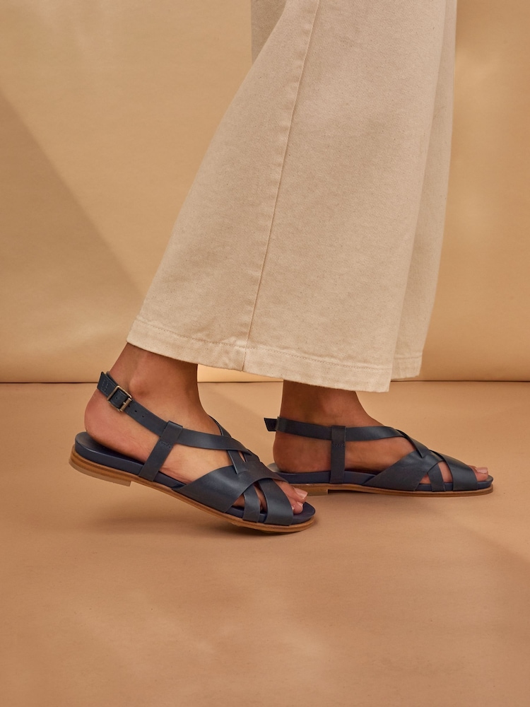 Celtic & Co. Blue Leather Woven Detail Sandals - Image 2 of 4