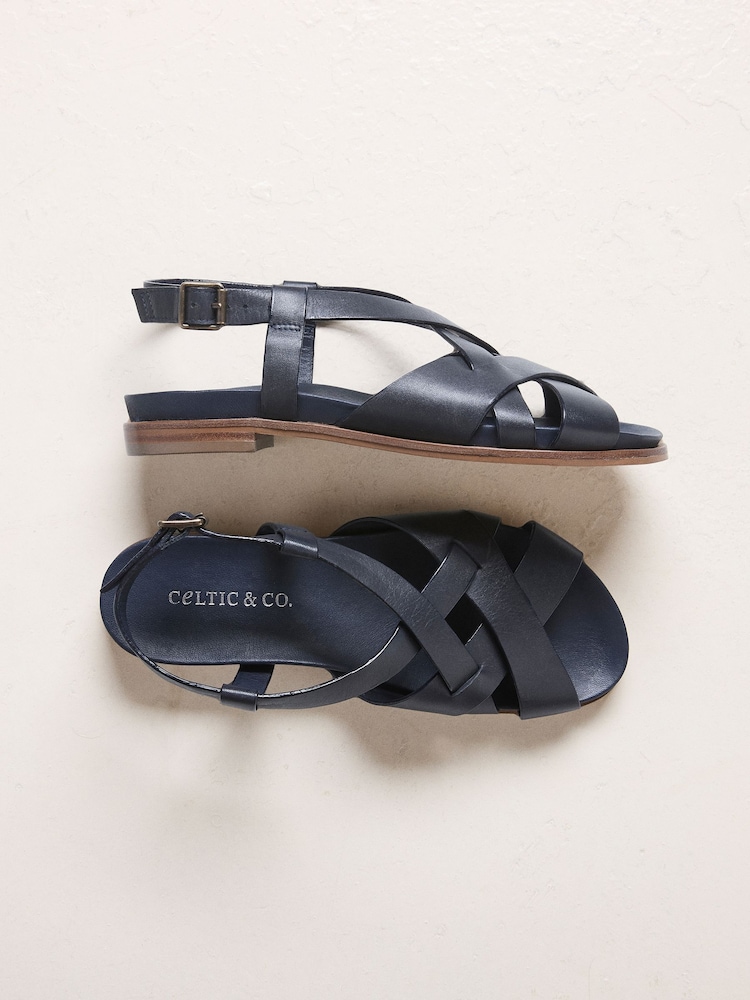 Celtic & Co. Blue Leather Woven Detail Sandals - Image 4 of 4