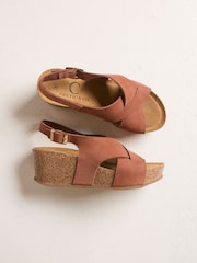 Celtic & Co. Brown Leather Crossover Wedge Sandals - Image 1 of 7