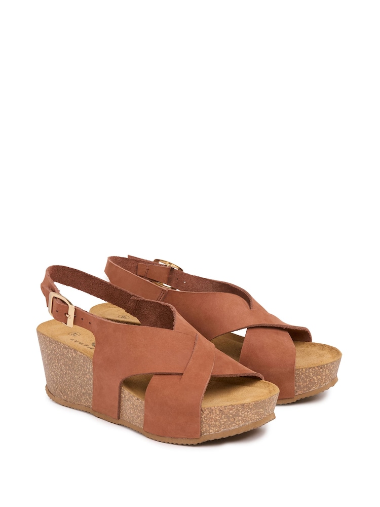 Celtic & Co. Brown Leather Crossover Wedge Sandals - Image 2 of 7