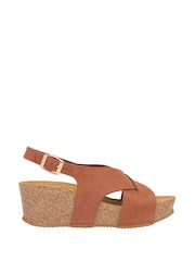 Celtic & Co. Brown Leather Crossover Wedge Sandals - Image 3 of 7