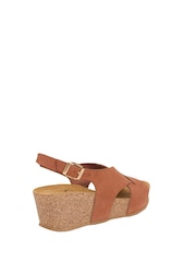 Celtic & Co. Brown Leather Crossover Wedge Sandals - Image 4 of 7