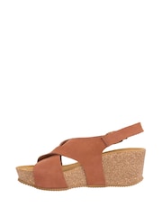 Celtic & Co. Brown Leather Crossover Wedge Sandals - Image 5 of 7
