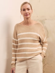Celtic & Co. Natural Cotton Blend Gauzy Boat Neck Jumper - Image 2 of 6